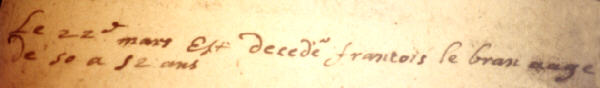 D�c�s de Fran�ois Lebran p�re de Jehan de Bremme (Bresme)