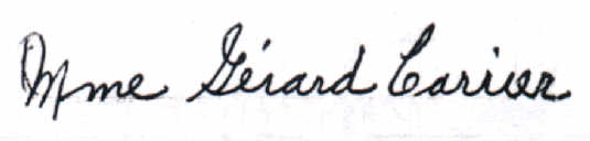 signature d'épouse (Mme Gerard Carrier)