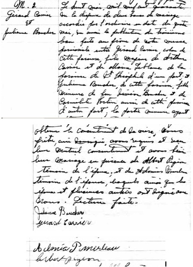 Extrait du registre des mariages de la desserte Ste-Germaine de Palmarolle, 8 mai 1940 